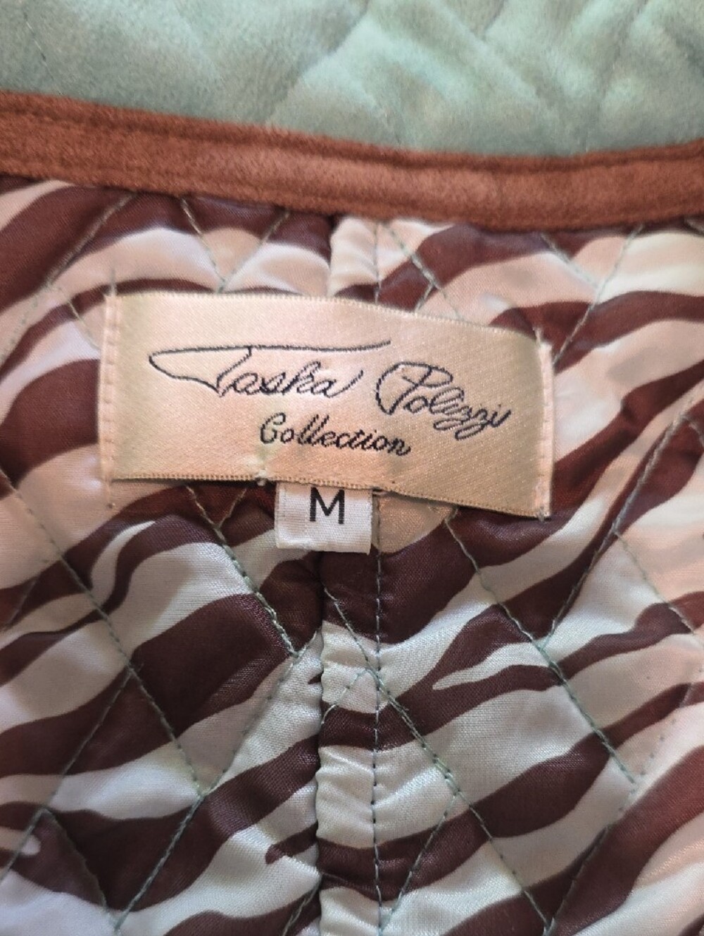 Tasha Polizzi Quilted Light Blue Blazer with Brown Trim - Picture 3 of 3
